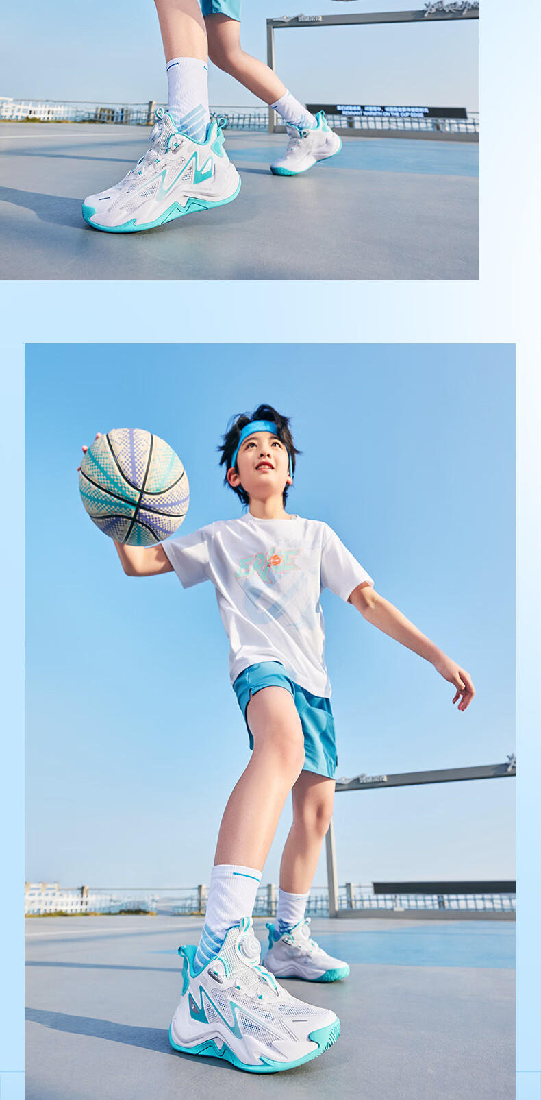ERKE Kids Boys Sneakers Children's Dial Buckle Mesh Breathable Durable Basketball Shoes Microcrystalline White/Black/Silver Size 38 16