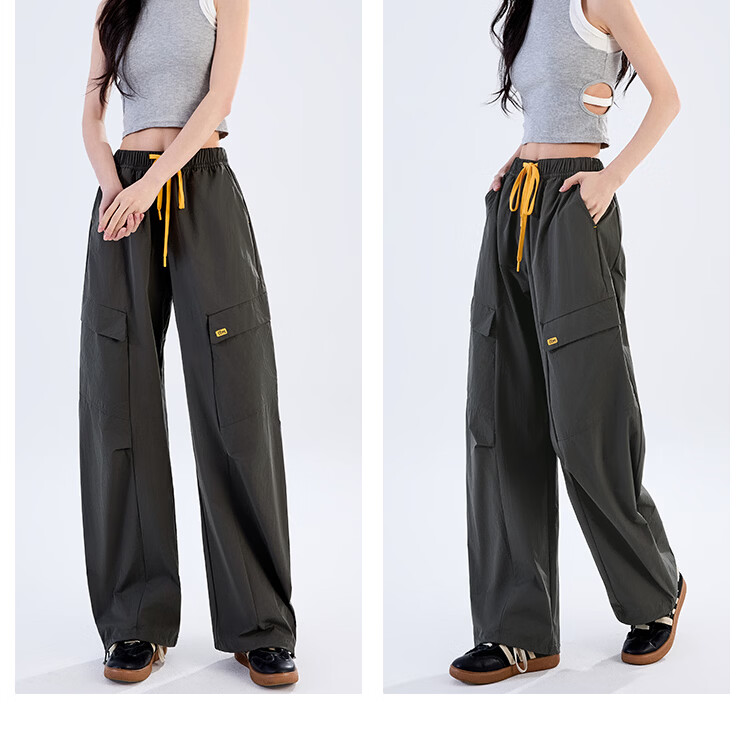 Women's Free Style Cargo Pants Summer Thin 2026 New High Waist Slimming Curved Knife Casual Hiking Loose Wide Leg Paratrooper Pants 24
