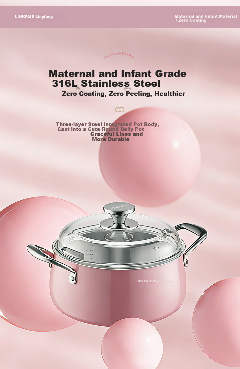 LINKFAIR 316L Stainless Steel Soup Pot Small Stew Pot Household Noodle Pot Compatible with Induction Cooker and Gas Stove 2
