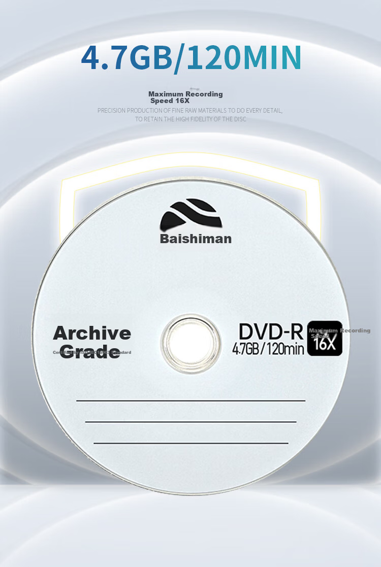Baishiman DVD-R Disc/Recordable Disc 16x Speed 4.7GB Archive Grade Single Pack Blank Disc 4