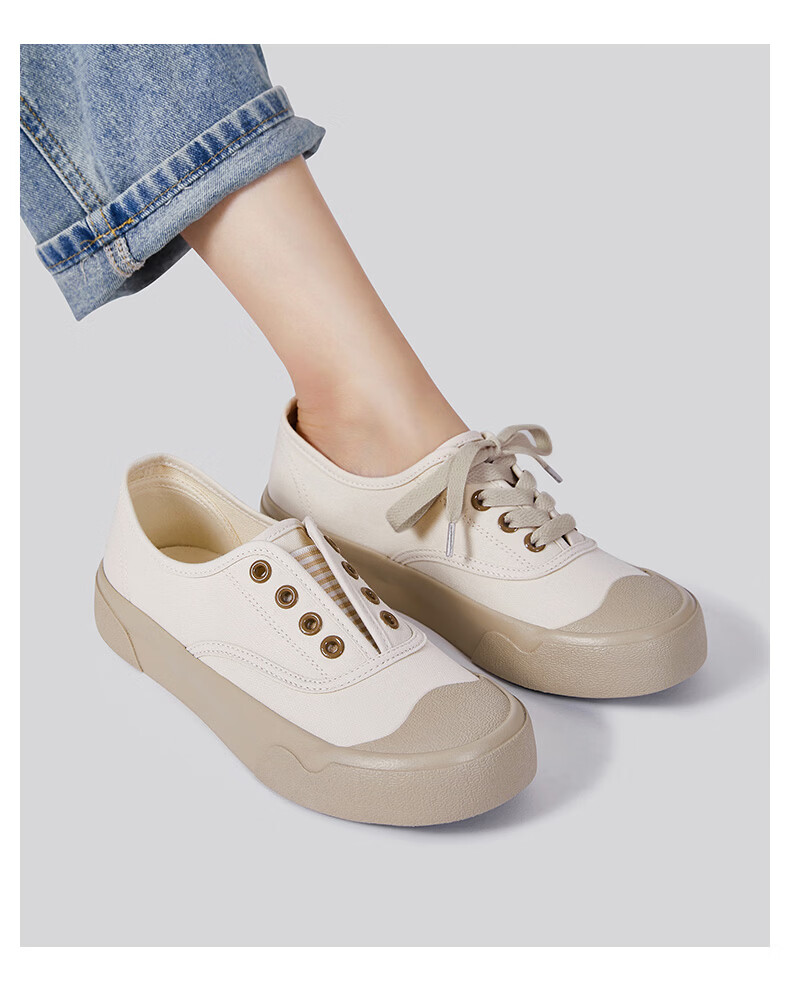 Renben Official Women's Casual Canvas Shoes 2026 Spring Autumn New Breathable Elastic Band Black Size 40 11