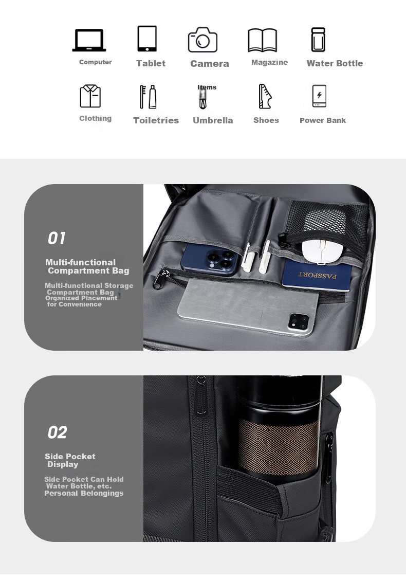 361° Backpack Men's Business Large Capacity Dual Shoulder Bag Independent Laptop Compartment Commuter Travel Casual Bag 14
