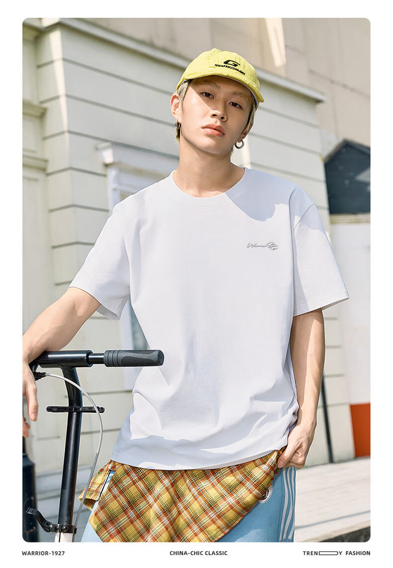 Warrior Men's 100% Cotton T-Shirt 2026 Summer New Heavyweight Simple Sportswear Casual Short Sleeve Loose Fit Tee A 2