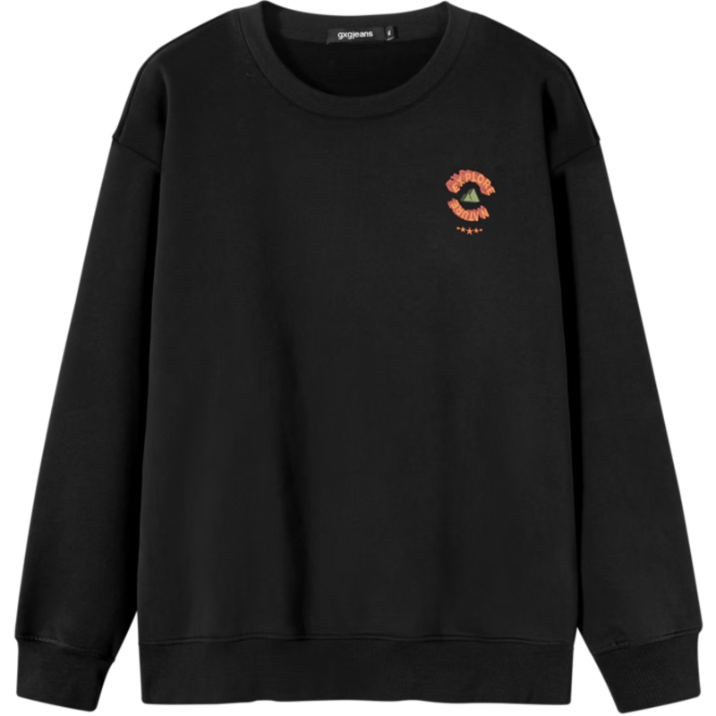 Gxgjeans Men's New Fleece-Lined Printed Pullover Crewneck Sweatshirt Couple Style Black-1 175/L