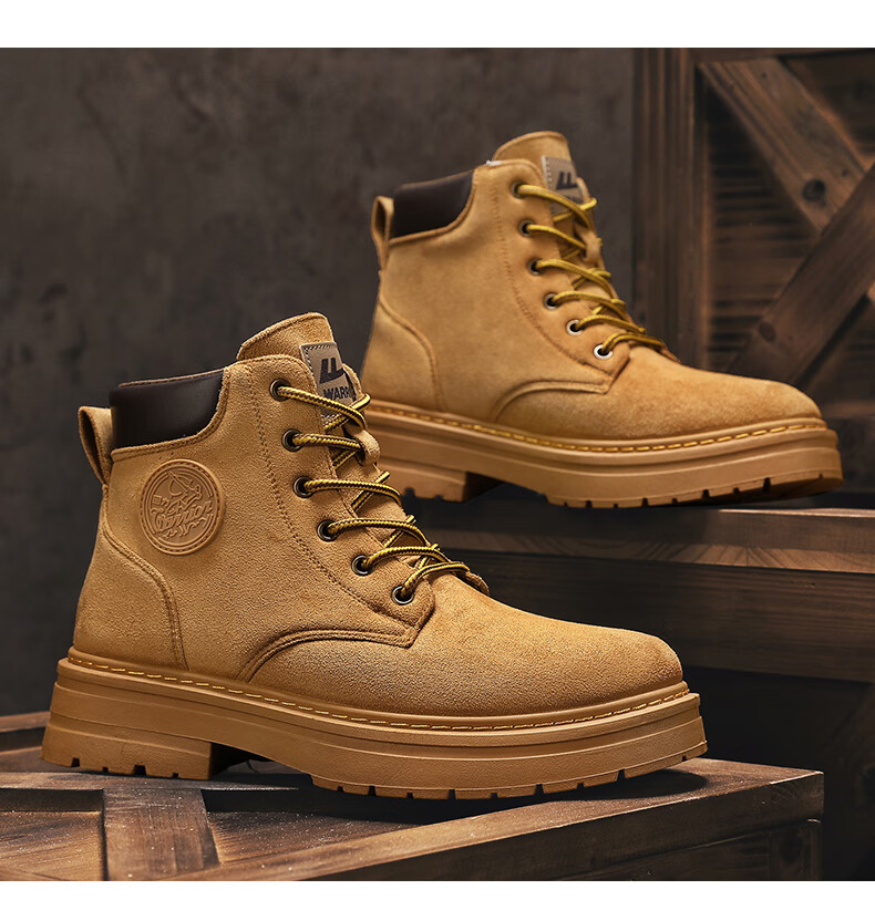 Huili Men's Shoes, Retro Martin Boots, New Style for Autumn And Winter 2025, Versatile Work Boots for Hiking, Khaki, Size 42 19