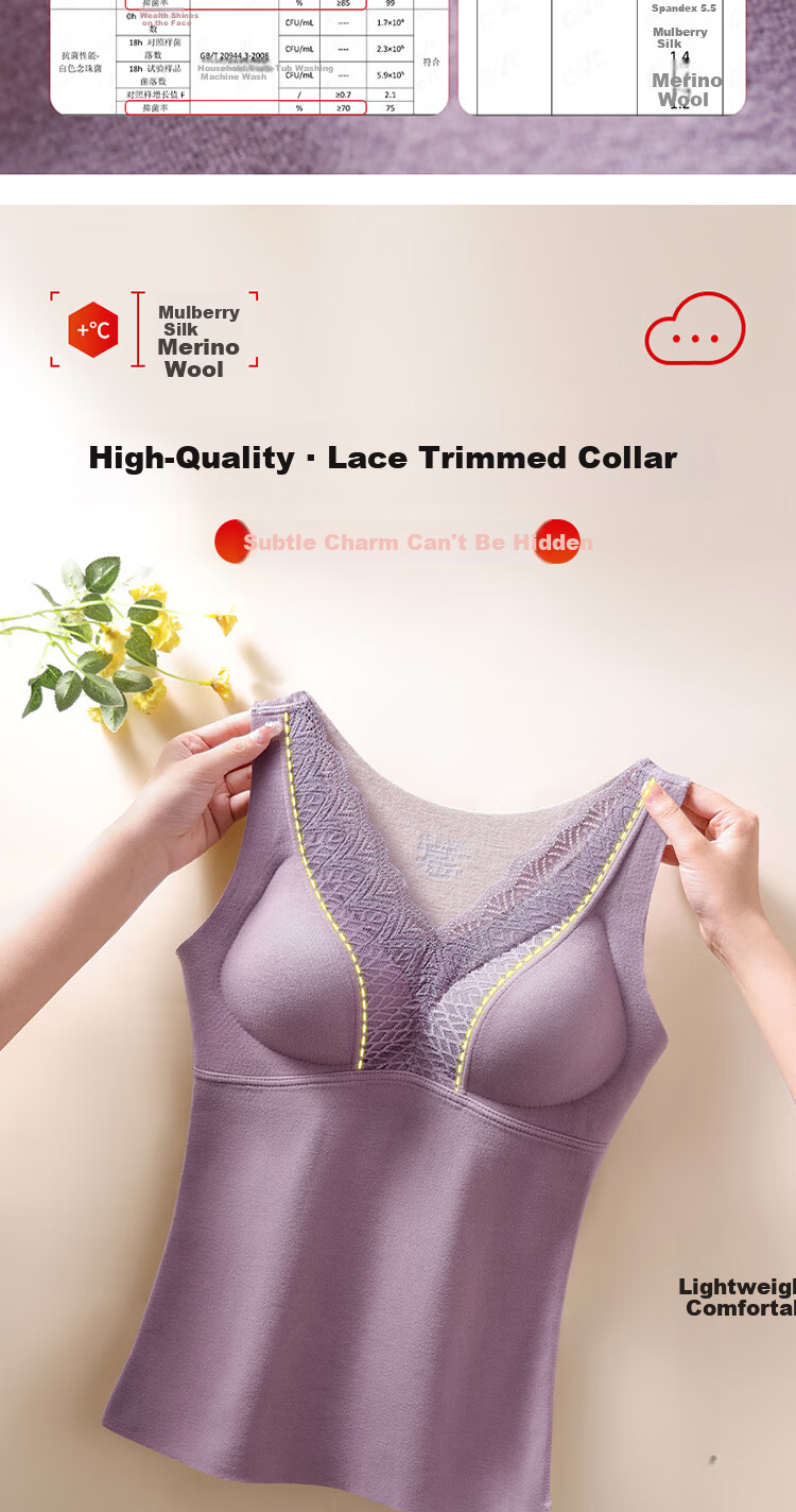 GUJIN Women's Thermal Vest with Chest Pad, Thickened Wool and Silk Autumn Winter Innerwear Sleeveless Top XL 5