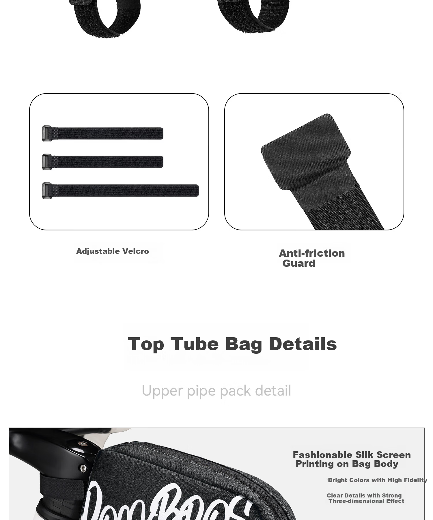 ROCKBROS Bicycle Front Frame Bag Top Tube Bag Crossbar Bag Phone Bag Mountain Road Bike Head Tube Bag Black 10