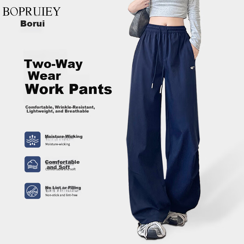 BOPRUIEY Women's Quick-Dry Work Pants 2025 New Autumn Curved Blade Pants American Casual Sports Loose Wide-Leg Pants