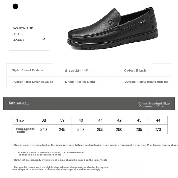 SPIDER KING Men's Shoes, Business Casual Leather Shoes, Lightweight Slip-On Loafers, Cowhide, Middle-Aged Dad Shoes, Black, Size 41 4