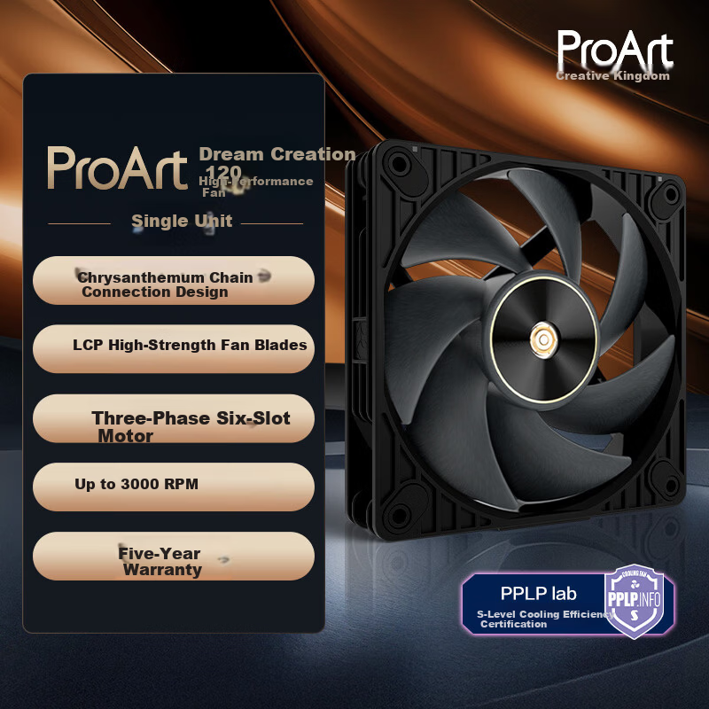 ASUS Dream PF120 High-Performance Case Fan 28mm Industrial Fan/120mm/FDB Bearing/Three-Phase Six-Slot Motor/LCP Polymer Blades/High-Power Fan