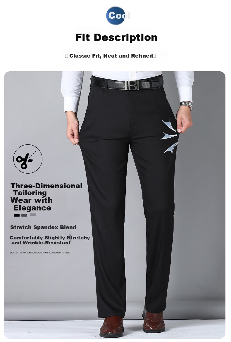 Pierre Cardin Breathable Wrinkle-Resistant Men's Summer Business Formal Straight Casual Trousers Dark Gray 33 22