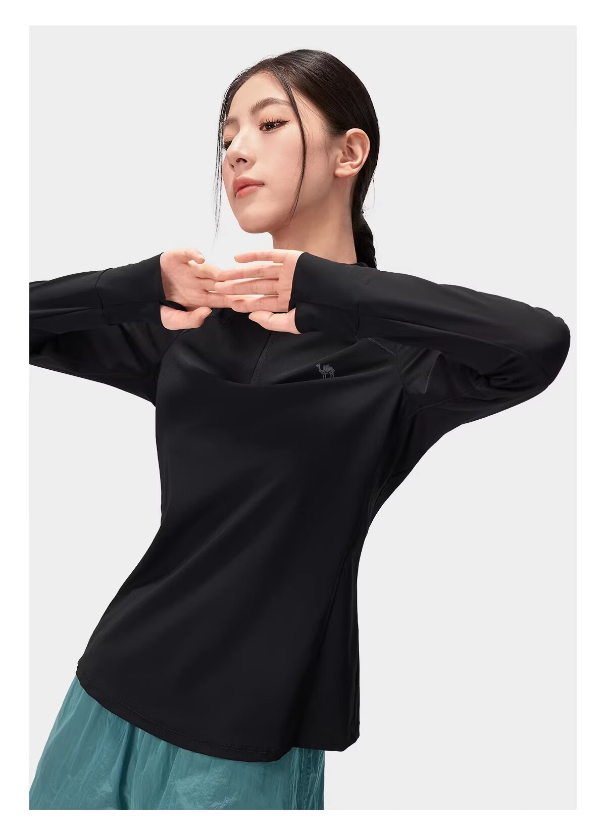 CAMEL Outdoor Quick-Dry T-Shirt Unisex Spring 2026 Long Sleeve Stand Collar Stretch Cooling Breathable Sweat-Wicking Sun Protection Top 1050 28