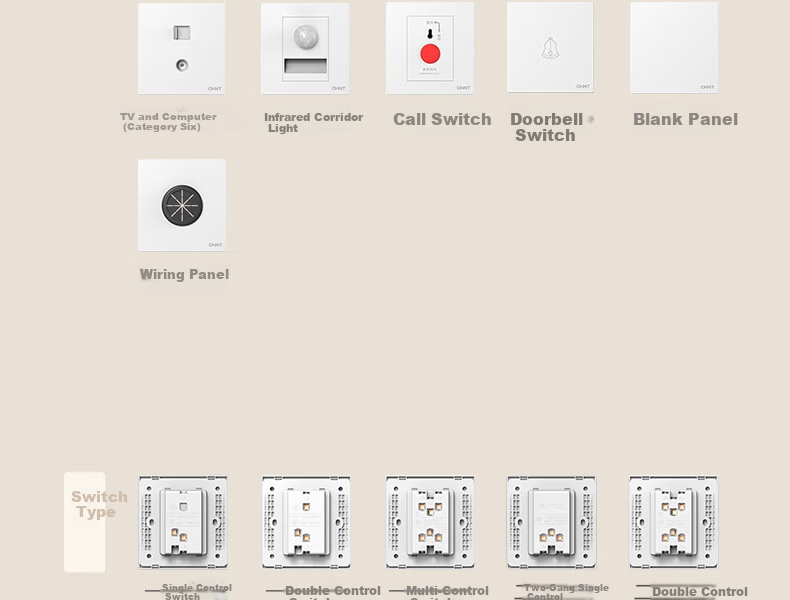 CHNT Switch Socket No-Paint Cream Style Large Panel Socket Faceplate Concealed X1M One-Gang Two-Way Control Phantom Silver Gray 44