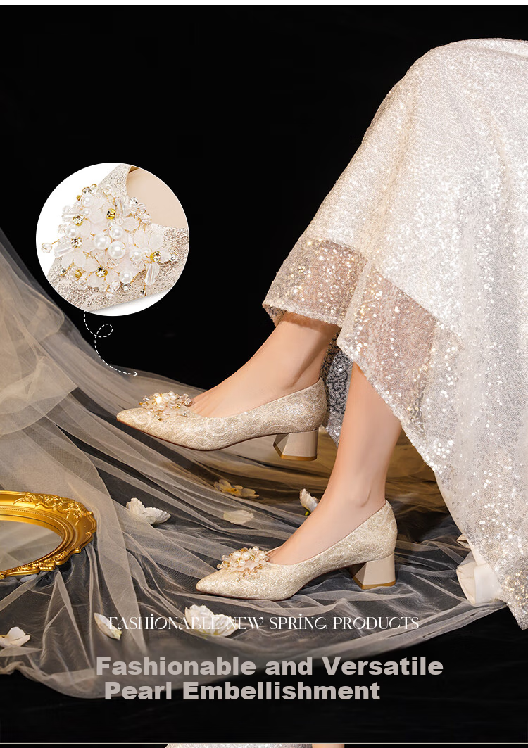 Josiny Pointed Toe Stiletto Heels 2026 Spring New Gorgeous Wedding Bridal Shoes Champagne Gold Size 36 2