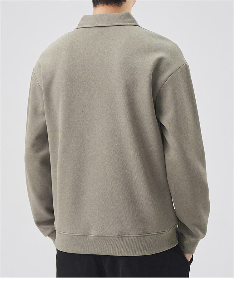 MARK FAIRWHALE Men's Sweatshirt Spring and Autumn Loose Casual Long Sleeve T-Shirt Men's Polo Collar Jacket Gray Green 3XL 6