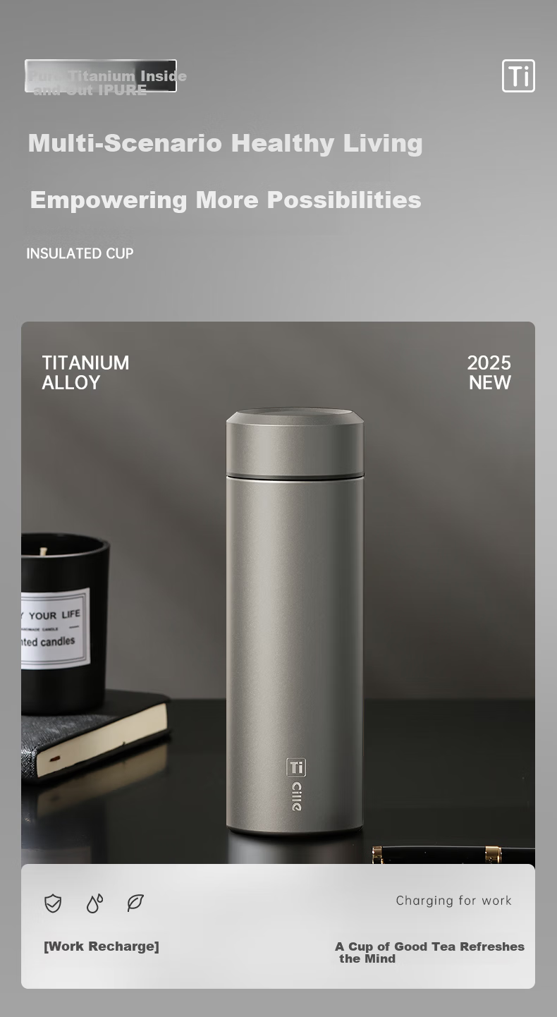 Xile Pure Titanium Insulated Tea Water Bottle with Tea Separation, Titanium Cup for Men, High-End Business Gift for Elders, Steeping Tea Cup 12