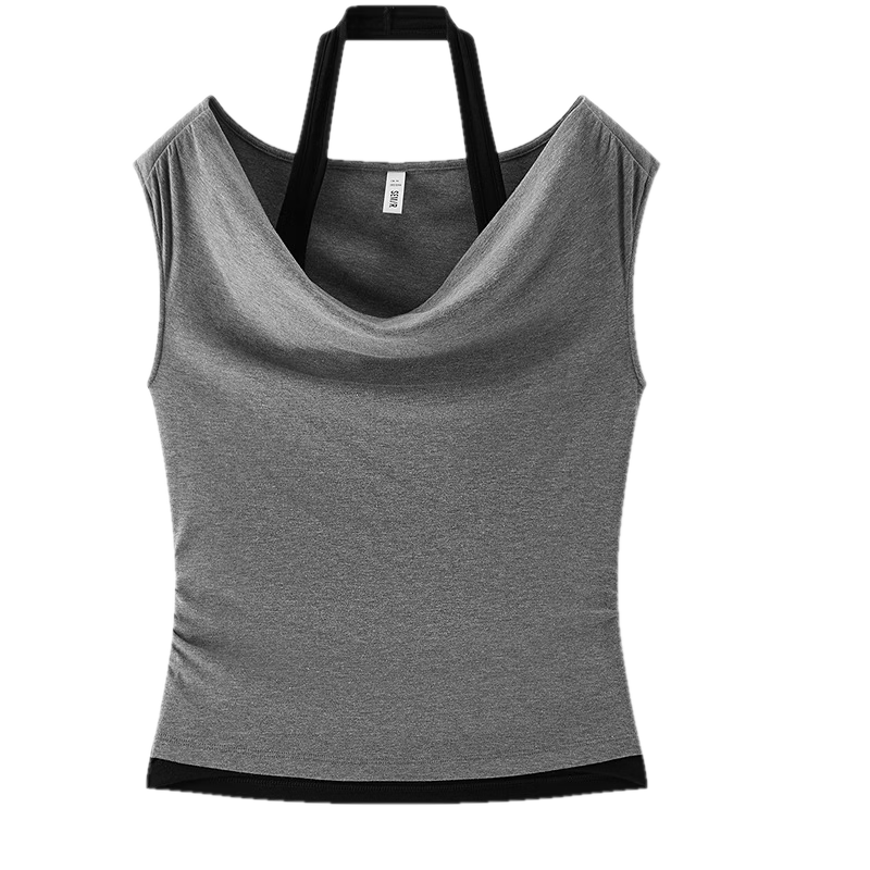 Semir Women's Summer Short Halter Neck Slim Fit Fake Two-Piece T-Shirt 2026 Stylish Sexy Top 109326100041