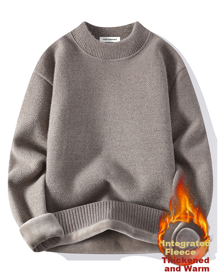 MARK FAIRWHALE Men's Winter Thick Fleece Knit Sweater, Fleece-Lined Warm Jacket, Light Gray, 3XL 1