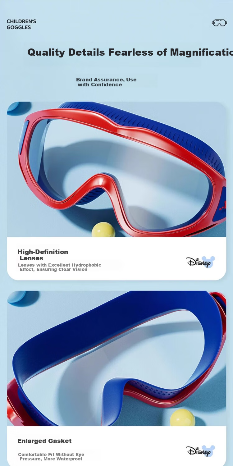 Disney Kids Swimming Goggles Boys Girls HD Waterproof Anti-Fog Large Frame Swim Glasses 3-Piece Set D65646 Elsa Princess Pink 4