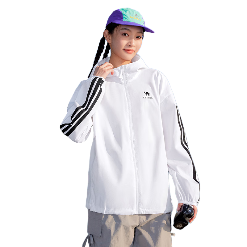 CAMEL Campus Windbreaker Retro Hooded Unisex Spring Autumn Lightweight Jacket C36BW0L4066 Boundless White L
