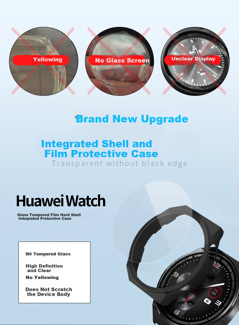 Binghong Protective Film Case for Huawei Watch 4, Integrated Protective Film And Case for Huawei Watch 4, Compatible with GT5 Pro, GT5, GT4, GT3 Pro, Shockproof And Scratch-Resistant - Transparent 46mm 1