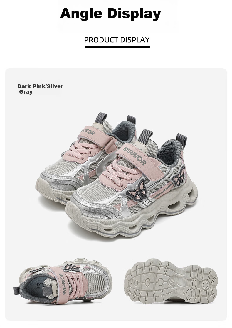 Warrior Spring-Autumn Girls' Versatile Dad Sneakers Breathable Mesh Casual Sports Shoes WZ-2201 Rice Wine Red Size 31 14