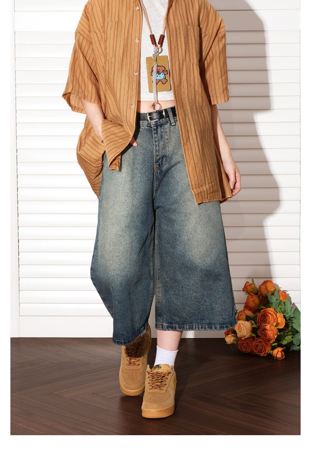 ICH MODE Vintage American Style Lightweight Washed Denim Shorts Thin Women's 2026 New Versatile Seven-Point Pants Black L 14