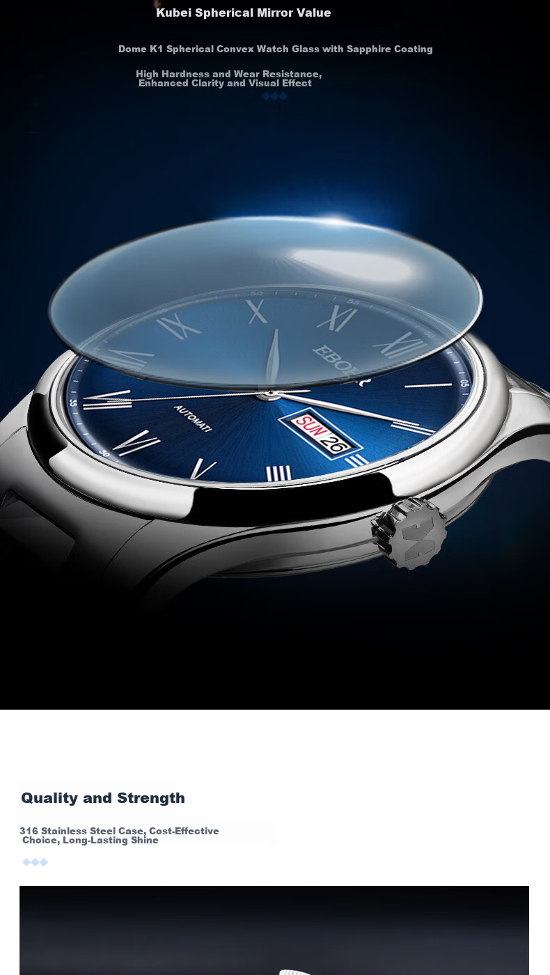EBOHR Men's Automatic Mechanical Watch with Date, Stainless Steel Band, National Brand, Couple's Gift for Birthday, Valentine's Day, New Year 7
