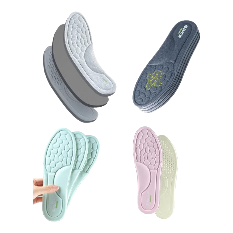 Buyun 4 Pairs of Shoe Insoles, Odor-Resistant, Shock-Absorbing, for Sports, Street Walking, Women, Deodorizing, Sweat-Absorbing, Breathable, Non-Slip, Massage, Leather Shoes Insoles