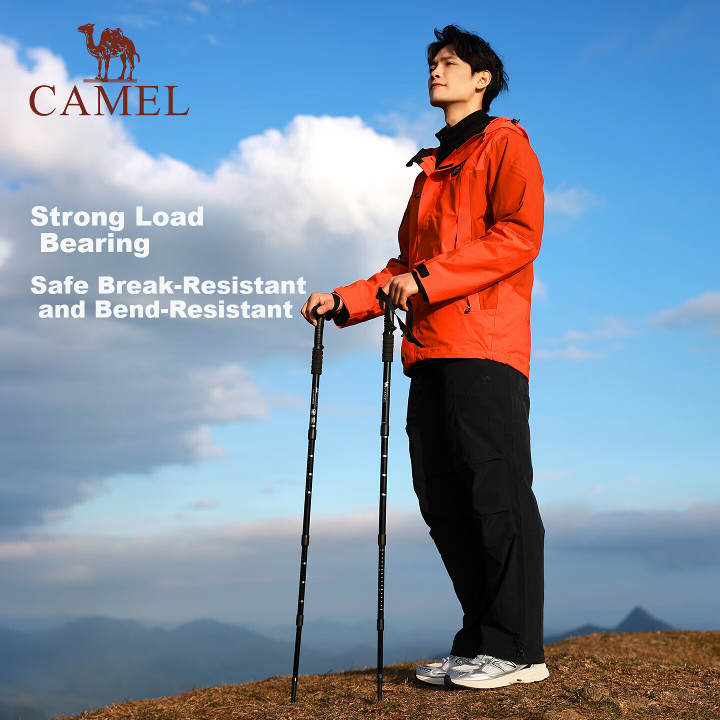 CAMEL Hiking Trekking Pole Outdoor Lightweight Portable Telescopic Multifunctional Mountaineering Equipment Cane 2SA7D41-1D Black