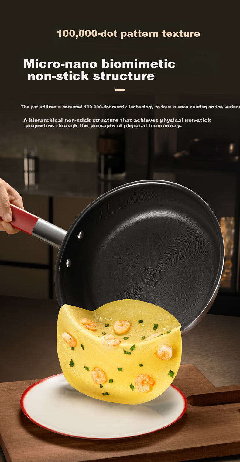 KBH Titanium Bionic Non-Stick Frying Pan Stainless Steel Steak and Egg Skillet 24cm Compatible with Induction Cooker 5