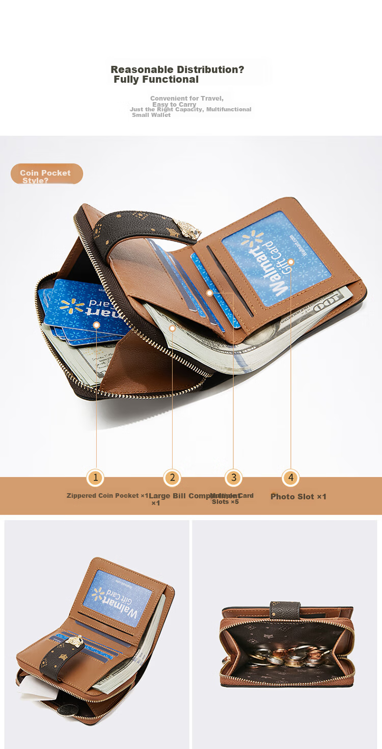 FOXER Women's Large Capacity Short Wallet Card Holder Money Clip Clutch Coin Purse Light Luxury Women's Day Gift 6