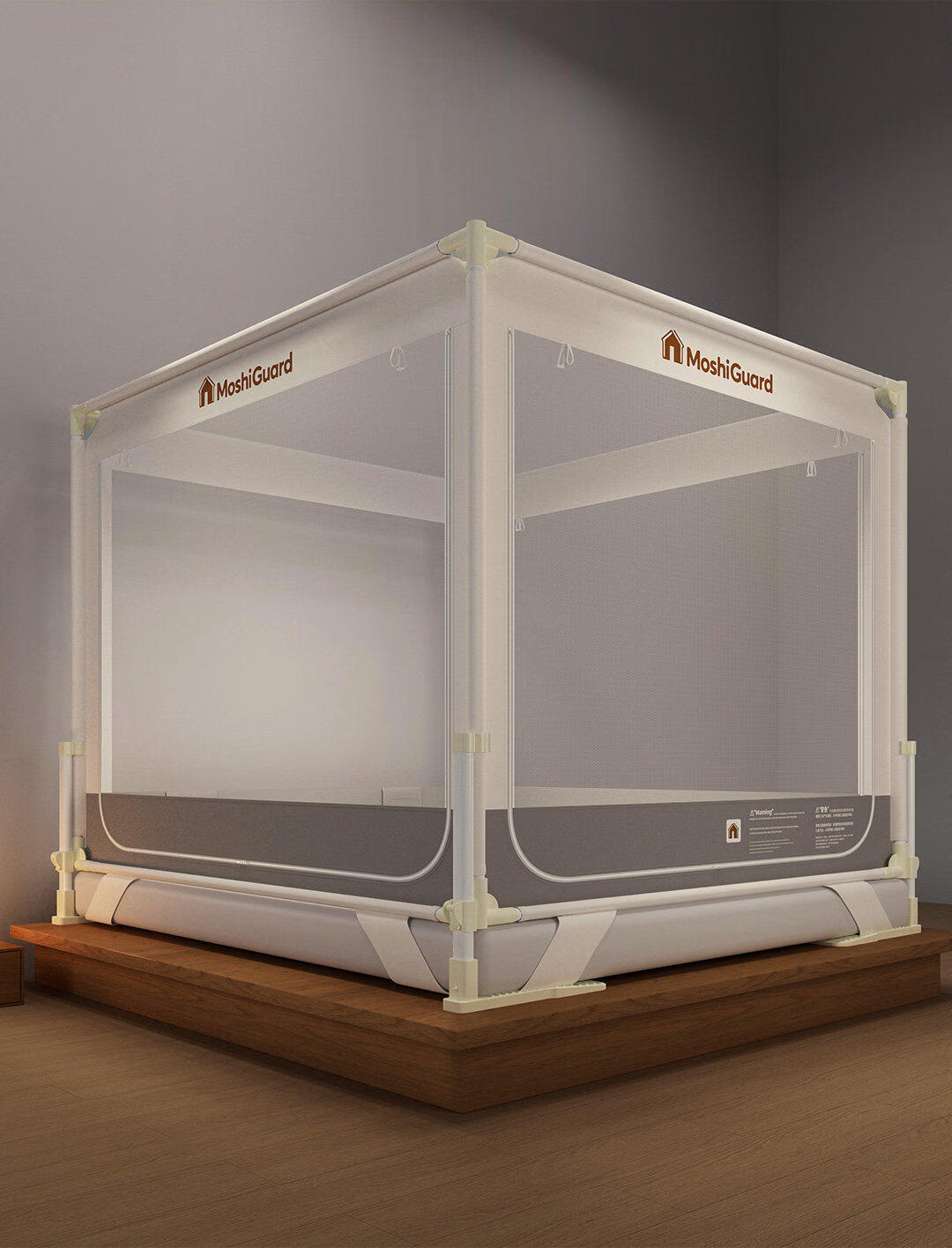 XIHAN Class A Home Baby Anti-Fall Playpen Mosquito Net with Three Doors 1.8*2m Bed [Base Support with Fan Rod] 5