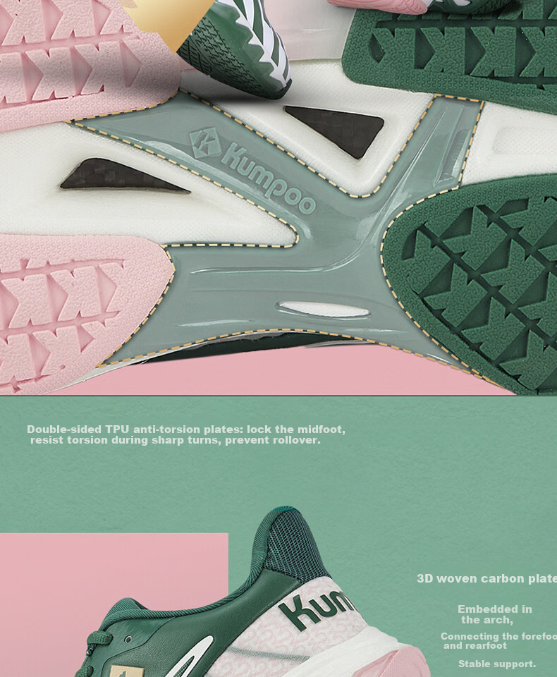 KUMPOO 25th Anniversary Limited Edition Badminton Shoes Anti-Twist Non-Slip Shock Absorption Training Shoes KH-G828.25th Green/Pink Size 35 10