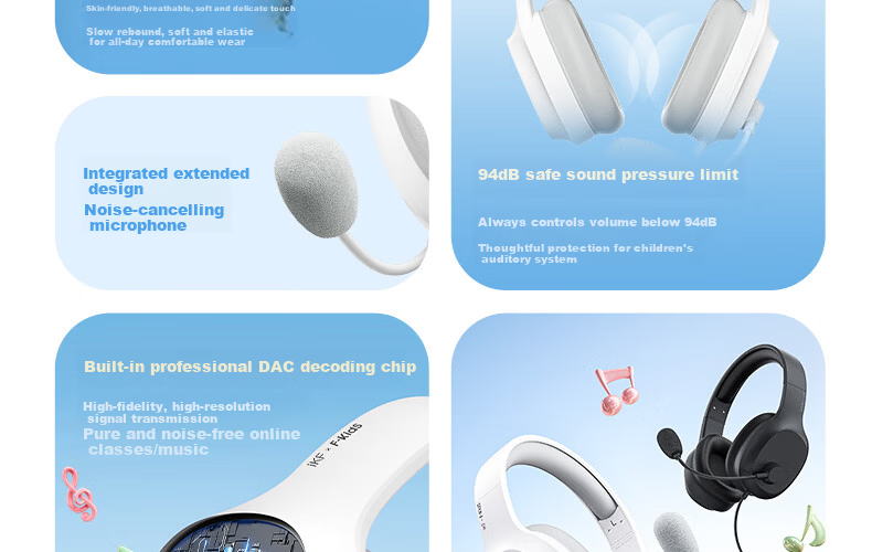 IKF Fkids Y01 Wired Over-Ear Headphones for Students, English Listening and Speaking Exam, Children's Online Learning Headset, 3.5mm Jack, Moonlight White 5