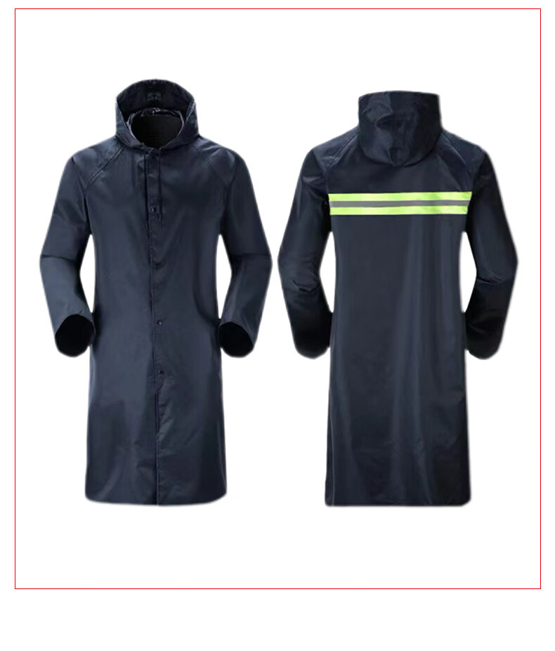 OUJAYROM Long Raincoat Waterproof Reflective Unisex Oxford Fabric Durable Mountaineering Work Labor Raincoat Navy Blue Button [Long Trench Coat] 7