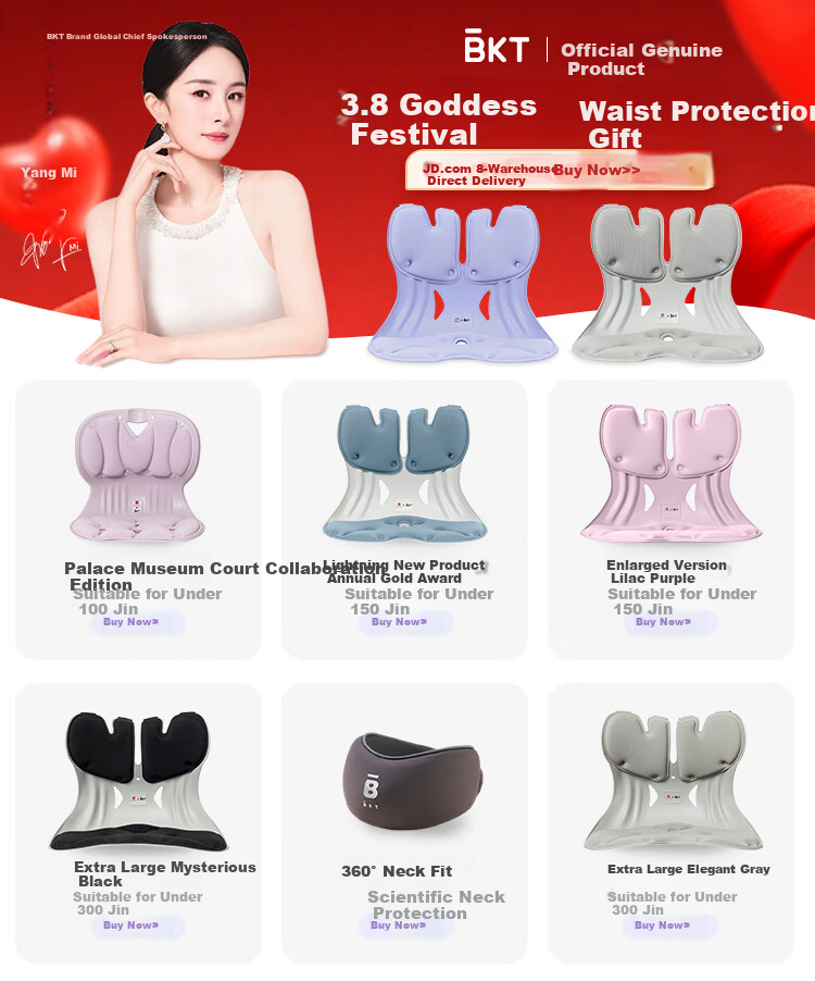 BKT Lumbar Support Cushion Ergonomic Waist Pillow Office Seat Cushion Long Sitting Aid Yoga Backrest Pad Gift for Women 1