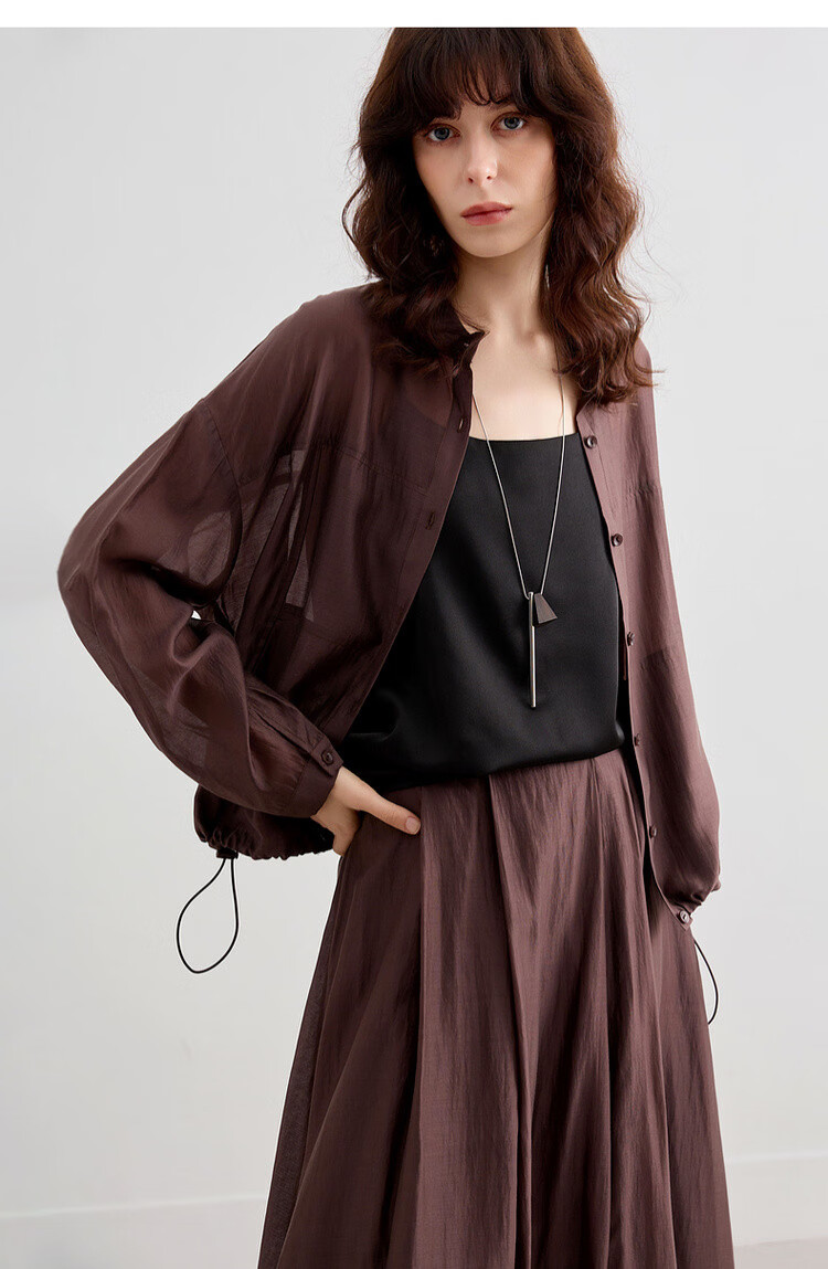 Demana Smooth Tencel Summer Lightweight Crew Neck Shell Button Hem Drawstring Loose Short Women's Jacket 18