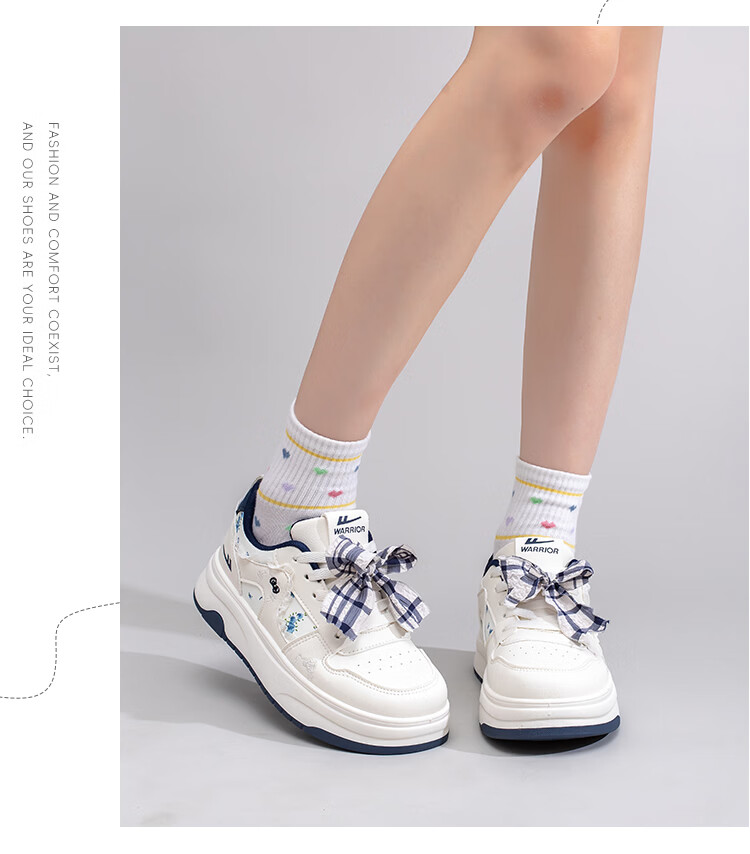 Warrior Thick Sole Sneakers Women Spring New Versatile Sweet Style Height Increasing Shoes N456Z Beige/Navy 37 21