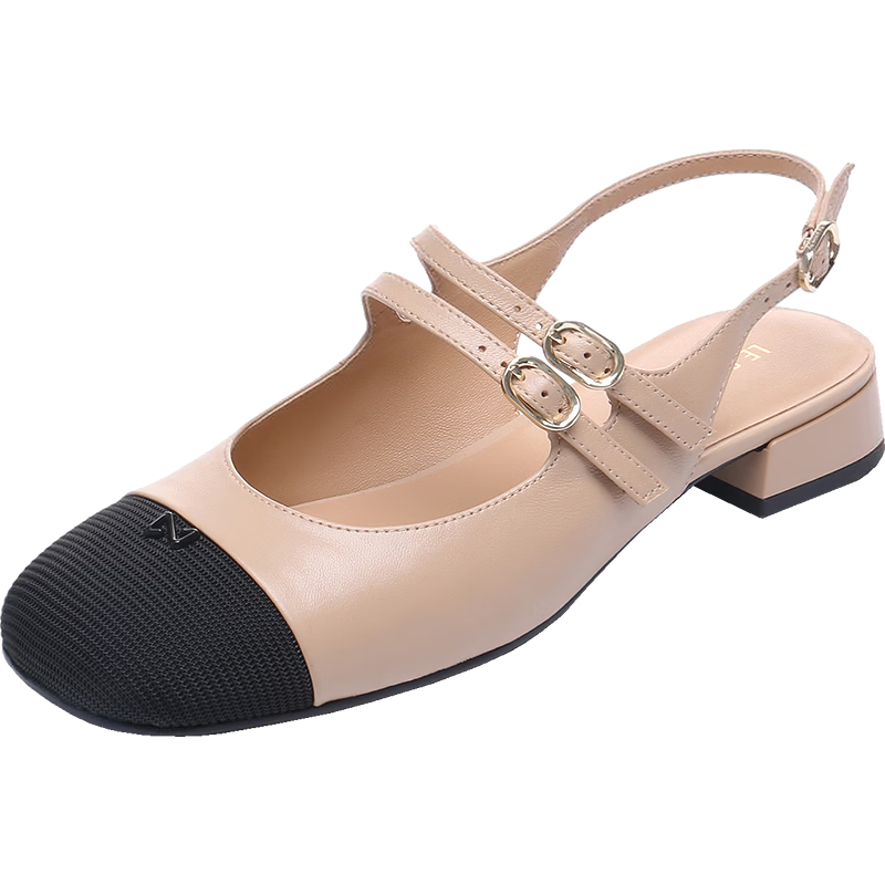 Le Saunda 2026 Summer New Lambskin Chunky Heel Fashion Mary Jane Sandals Women 7M30901 Milk Tea Almond BEK36