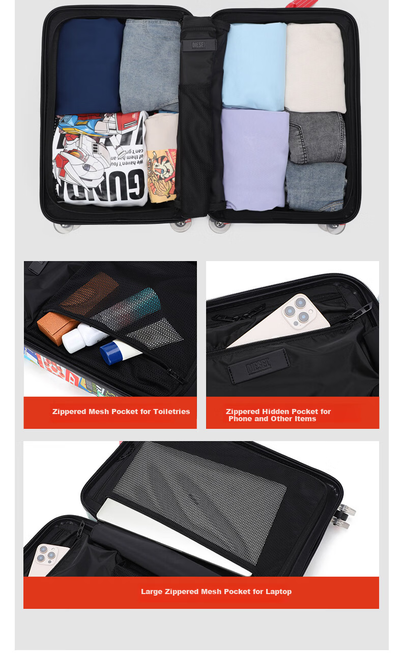 DIESEL Luggage Trendy Personalized Print Large Capacity Unisex Student Travel Suitcase PC Trolley Case 28 Inch Check-in Size 10