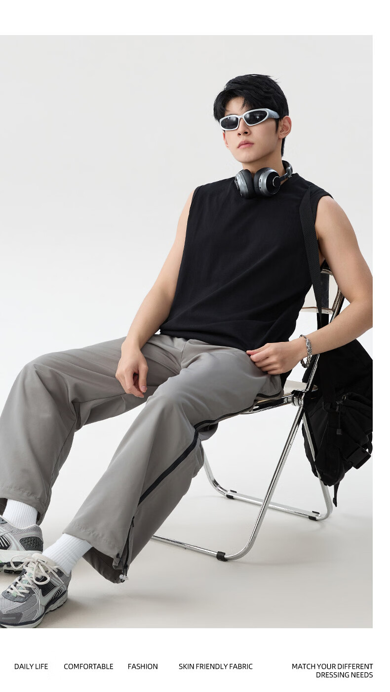 Baleno Men's Summer Cotton Heavyweight Breathable Skin-Friendly Casual Versatile Basic Tank Top Simple Trendy Sleeveless T-Shirt 14