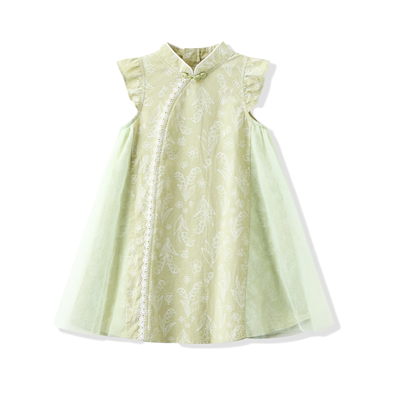 ASK JUNIOR Children's Qipao Dress 2026 Summer Toddler Short Sleeve New Chinese Style Dress for Girls