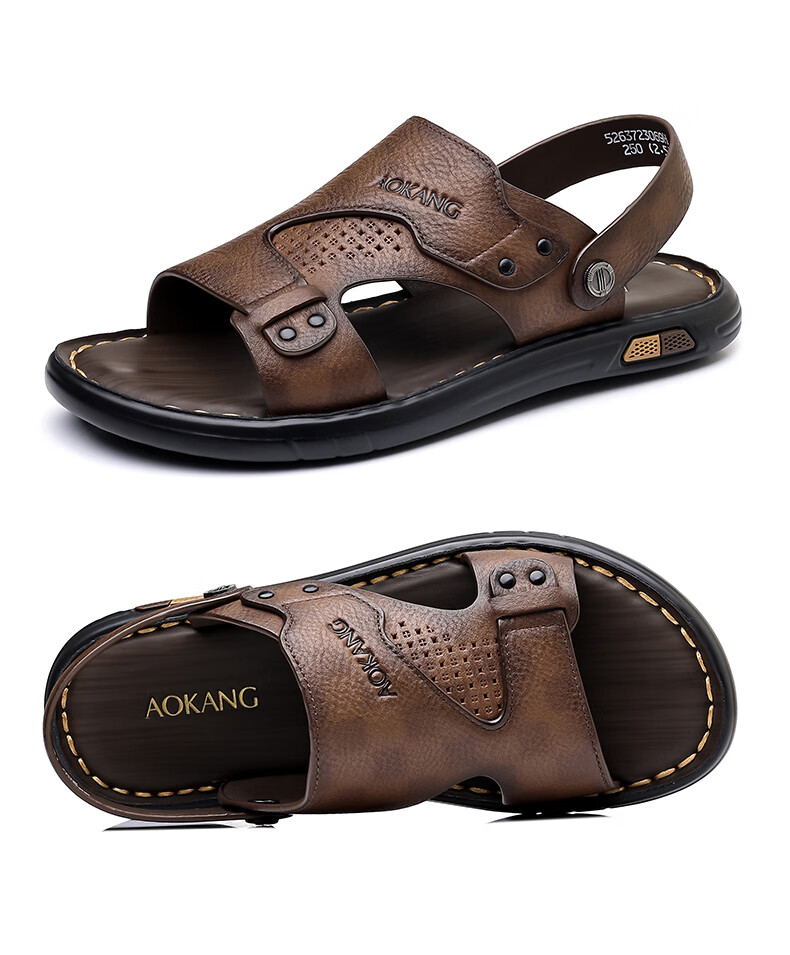 Aokang Summer Men's Casual Beach Sandals Brown Size 38 22