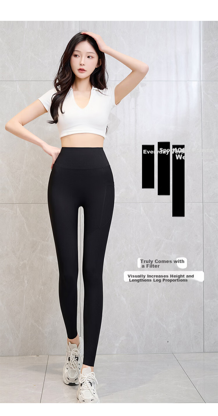 LangSha Spring Summer New High-Waist Tummy Control Butt-Lifting Shark Pants Micro Compression Slimming with Pockets Fashion Outer Yoga Shark Pants 11