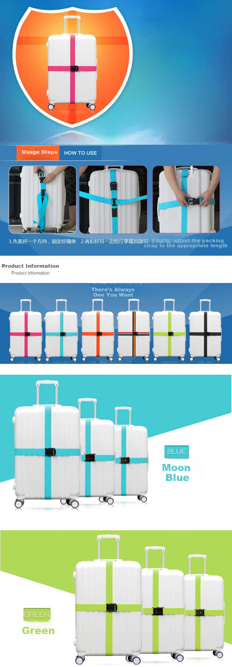 BWNK Rainbow Cross Luggage Strap with Buckle Anti-Lost Packing Strap for Suitcase 1