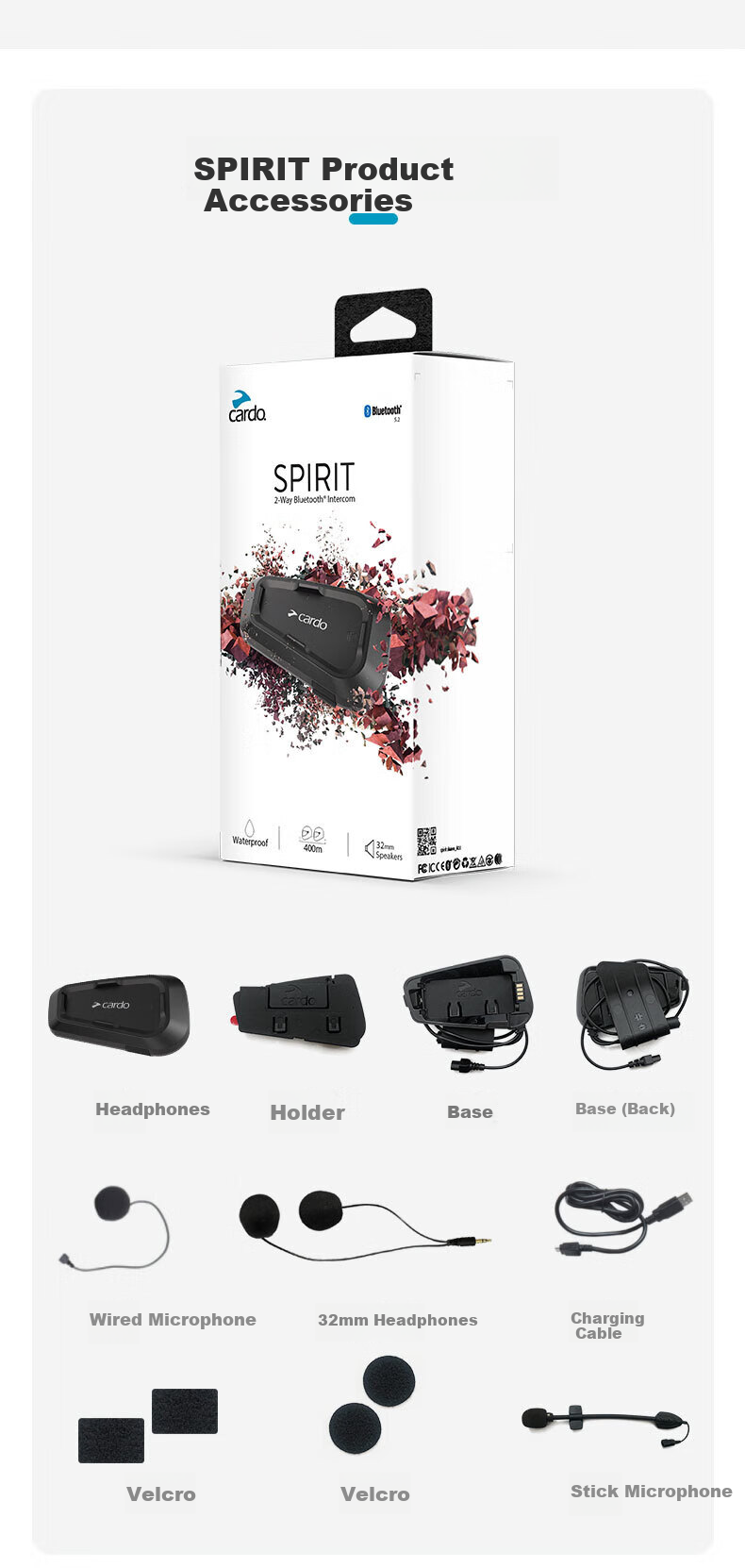 CARDO Motorcycle Helmet Bluetooth Headset Noise-Cancelling Waterproof Full and Half Helmet SPIRITSINGLE Original Box 16