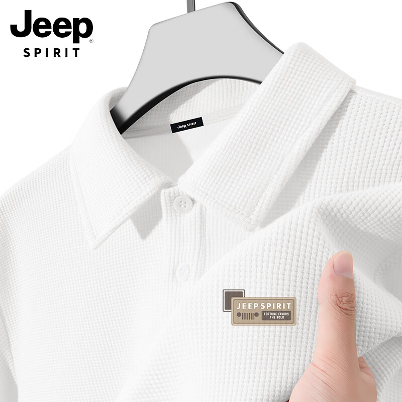 JEEP SPIRIT Men's Short Sleeve Polo Shirt Summer 2026 New Trendy Loose Heavyweight Waffle Knit Collar T-Shirt