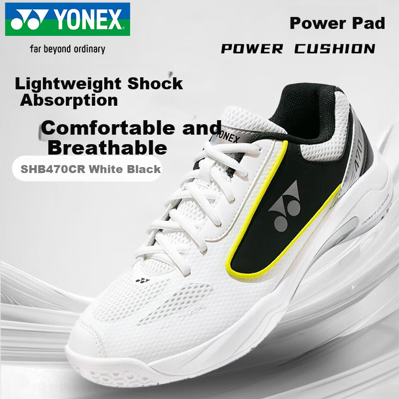 YONEX YONEX Badminton Shoes Competition Training Power Cushion Shock Absorption Breathable Sports Shoes SHB470CR White Black Size 44