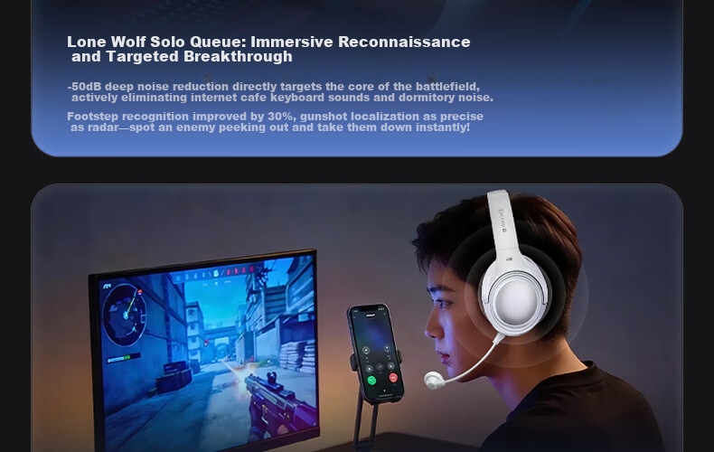 IKF King G Five-Mode Wireless Noise-Cancelling Gaming Headset Over-Ear 2.4G Wired Bluetooth 7.1 Surround Sound LDAC High-Resolution E-Sports Noise-Cancelling Microphone Sky Blue 13
